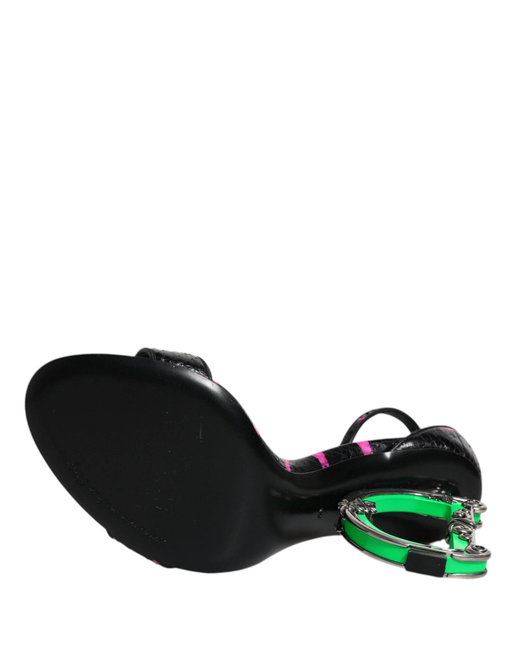 Dolce & Gabbana Black Fuchsia Leather DG Heels Sandals Shoes - Hilstor