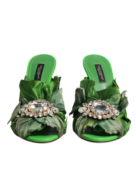 Dolce & Gabbana Green Crystal Slides KEIRA Sandal Shoes - Hilstor