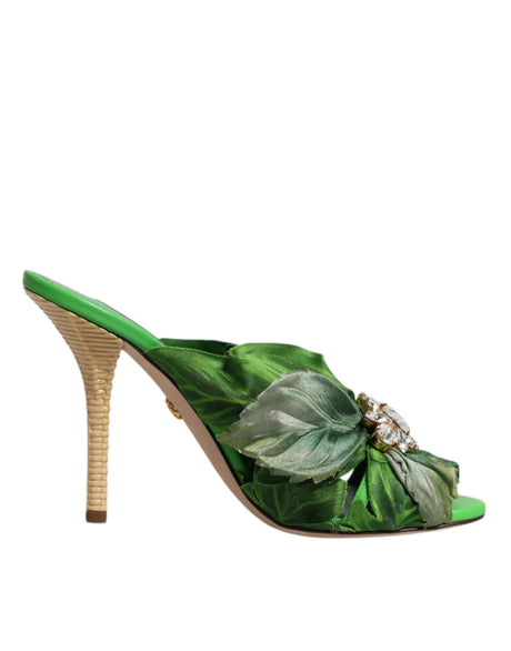 Dolce & Gabbana Green Crystal Slides KEIRA Sandal Shoes - Hilstor