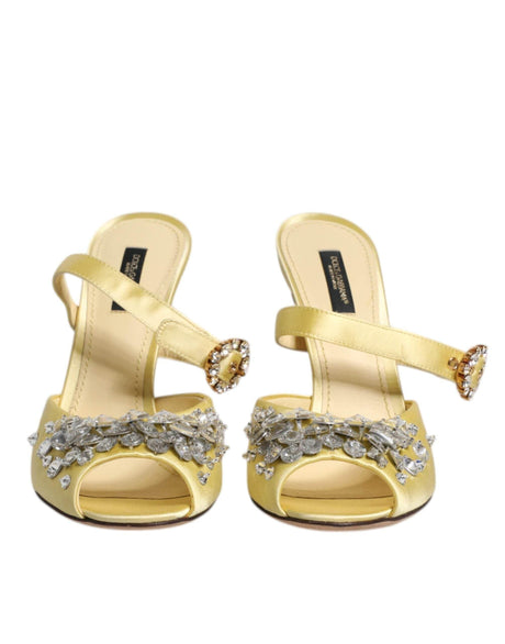 Dolce & Gabbana Yellow Crystal Slides KEIRA Sandals Shoes - Hilstor