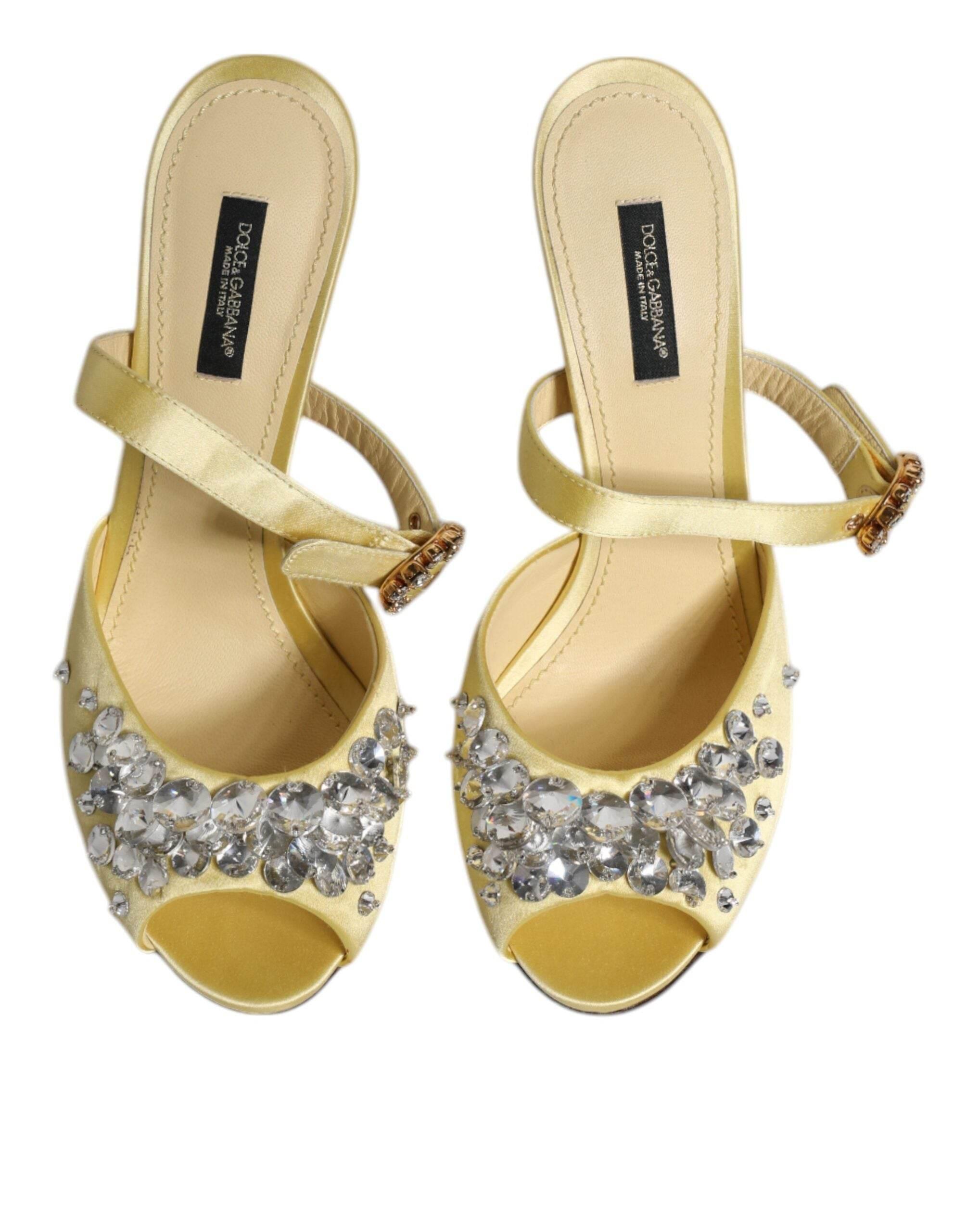 Dolce & Gabbana Yellow Crystal Slides KEIRA Sandals Shoes - Hilstor