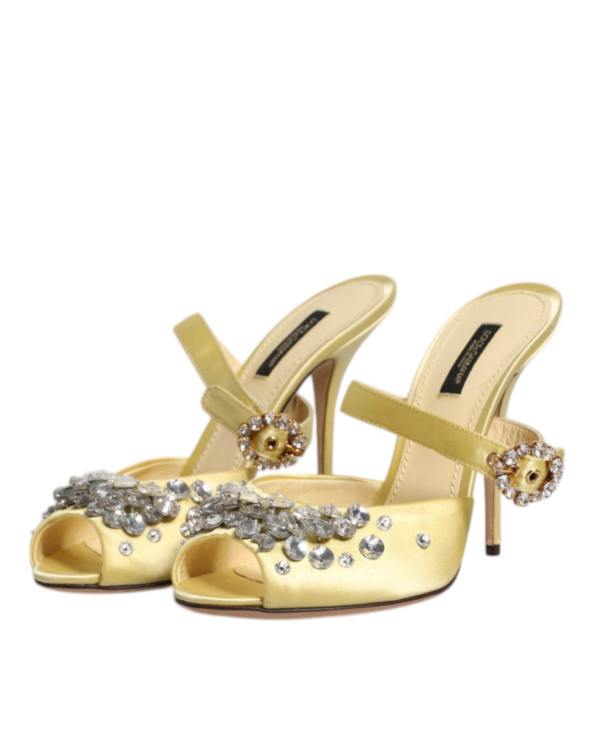 Dolce & Gabbana Yellow Crystal Slides KEIRA Sandals Shoes - Hilstor