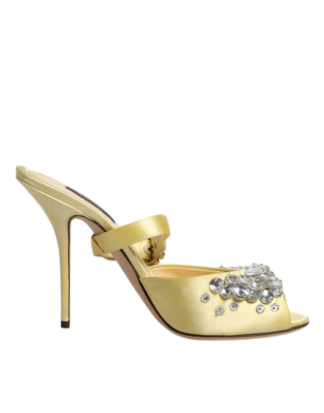 Dolce & Gabbana Yellow Crystal Slides KEIRA Sandals Shoes - Hilstor