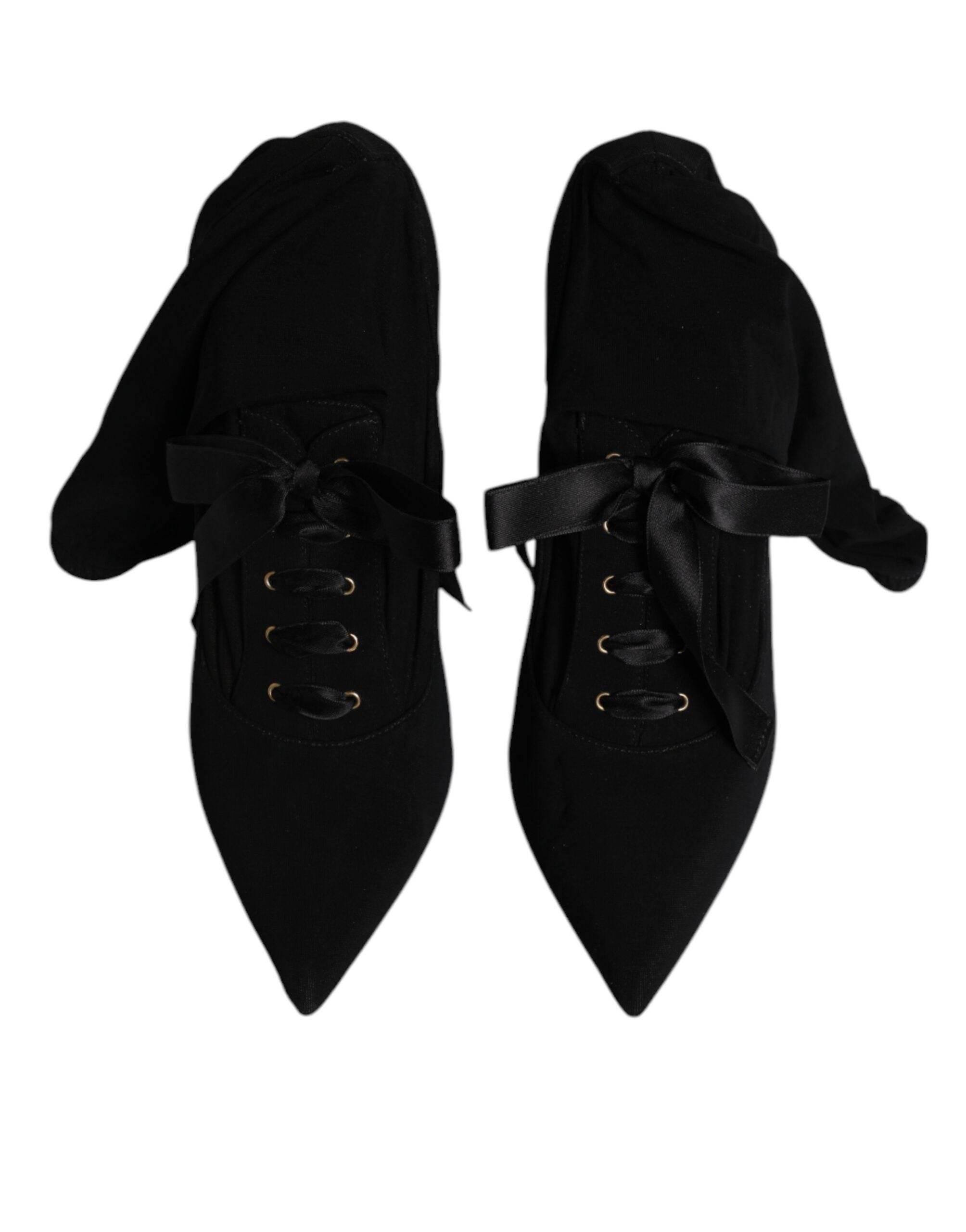 Dolce & Gabbana Black Stiletto Heels Mid Calf Boots Shoes - Hilstor
