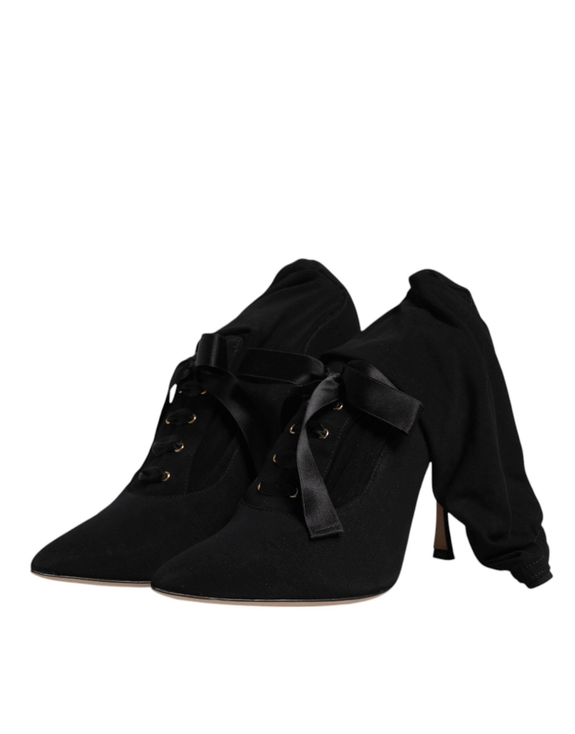Dolce & Gabbana Black Stiletto Heels Mid Calf Boots Shoes - Hilstor