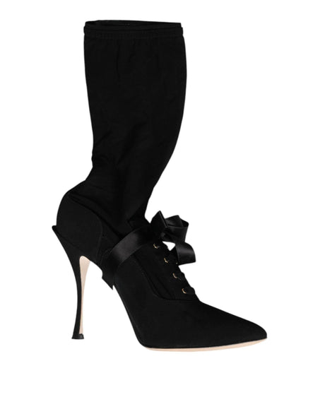 Dolce & Gabbana Black Stiletto Heels Mid Calf Boots Shoes - Hilstor
