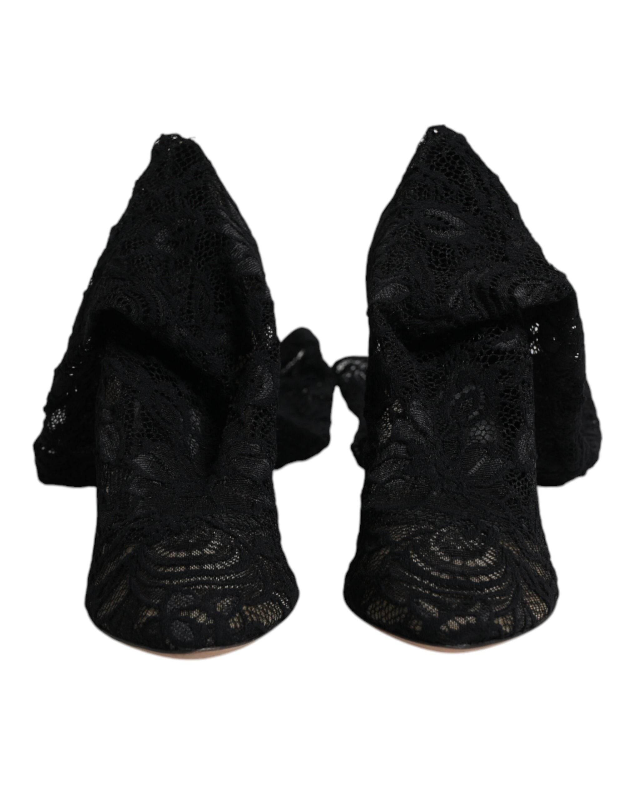 Dolce & Gabbana Black Stretch Socks Taormina Lace Boots Shoes - Hilstor