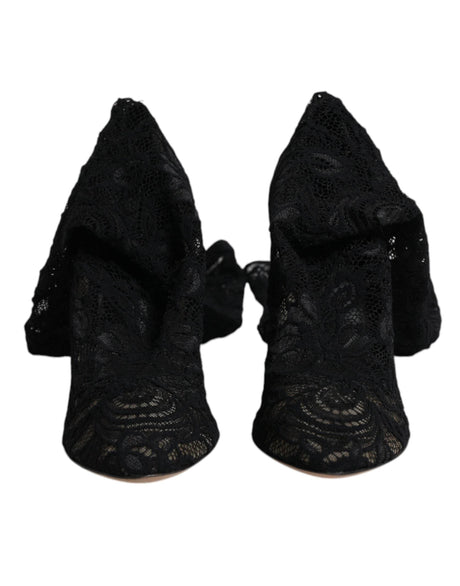 Dolce & Gabbana Black Stretch Socks Taormina Lace Boots Shoes - Hilstor