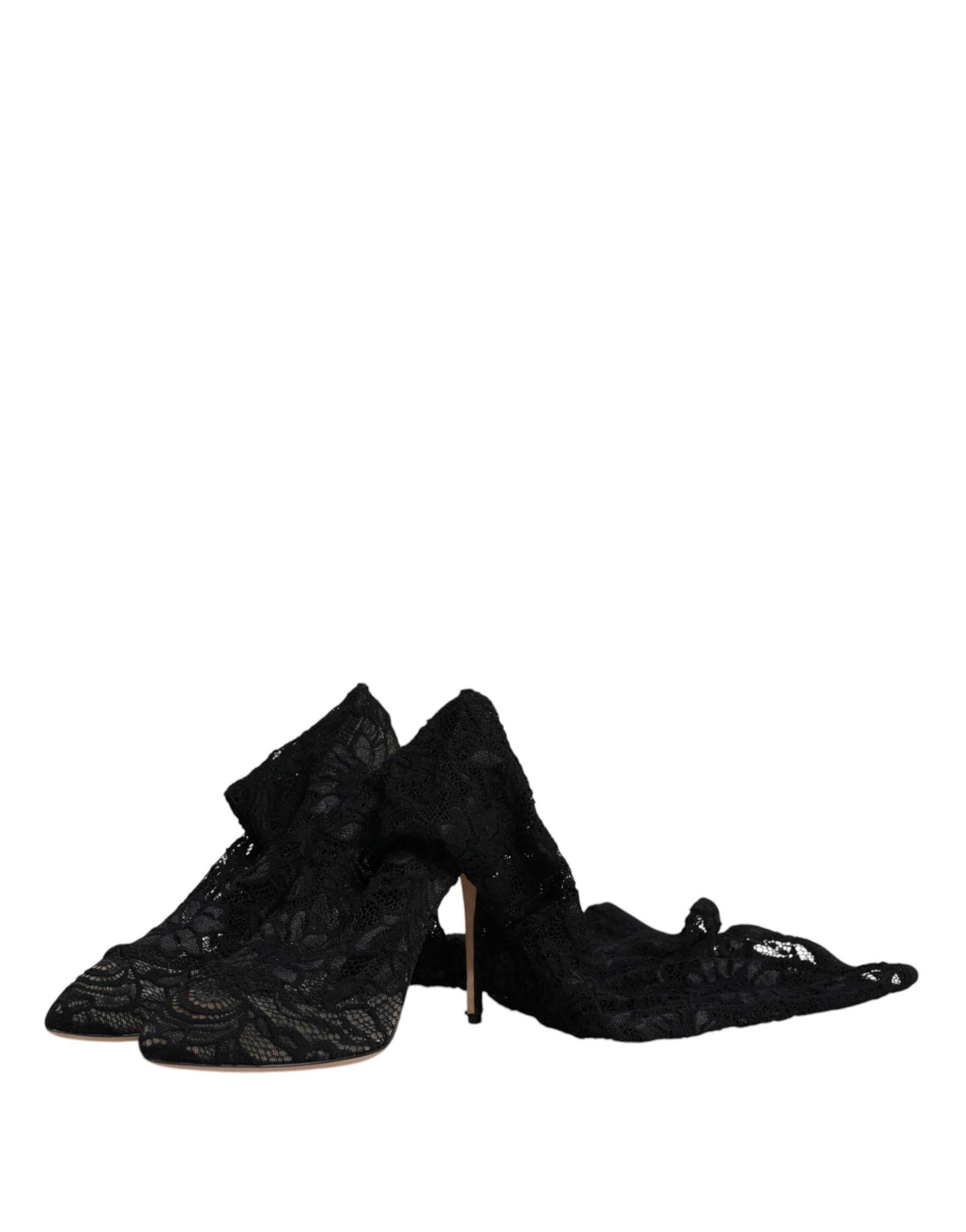Dolce & Gabbana Black Stretch Socks Taormina Lace Boots Shoes - Hilstor