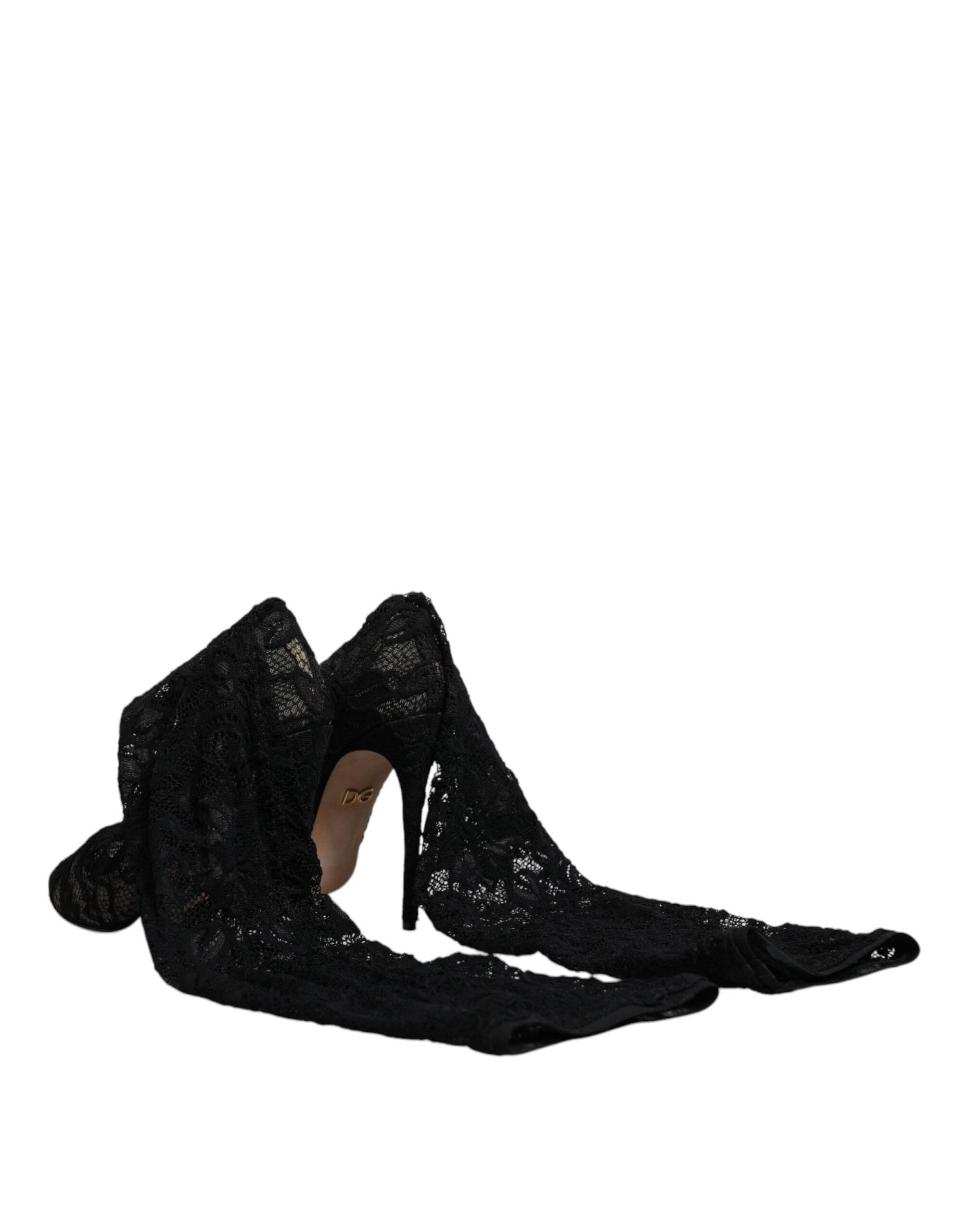 Dolce & Gabbana Black Stretch Socks Taormina Lace Boots Shoes - Hilstor
