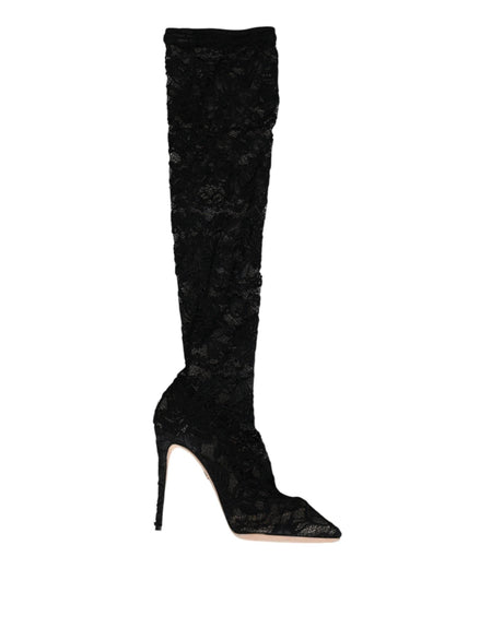 Dolce & Gabbana Black Stretch Socks Taormina Lace Boots Shoes - Hilstor