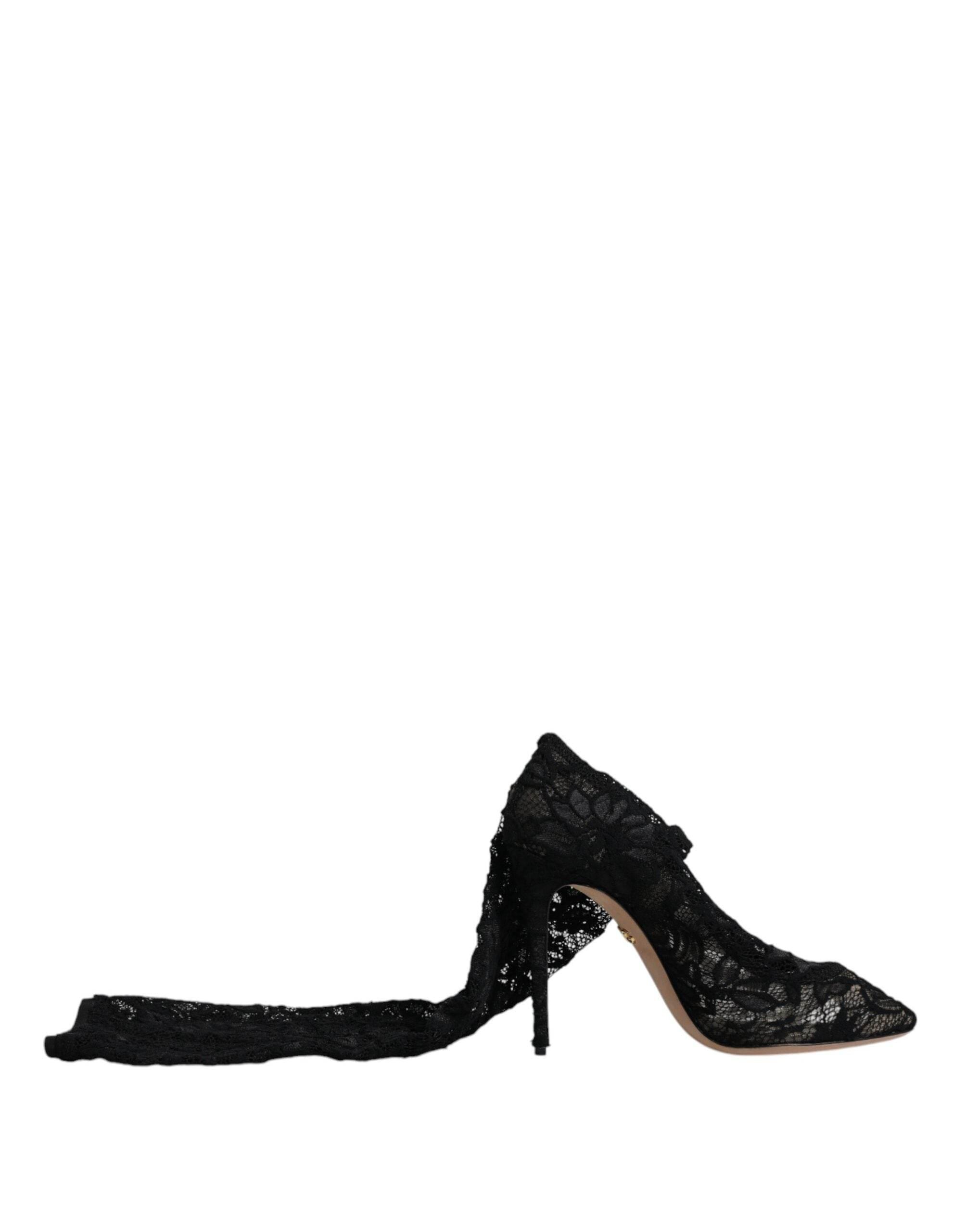 Dolce & Gabbana Black Stretch Socks Taormina Lace Boots Shoes - Hilstor