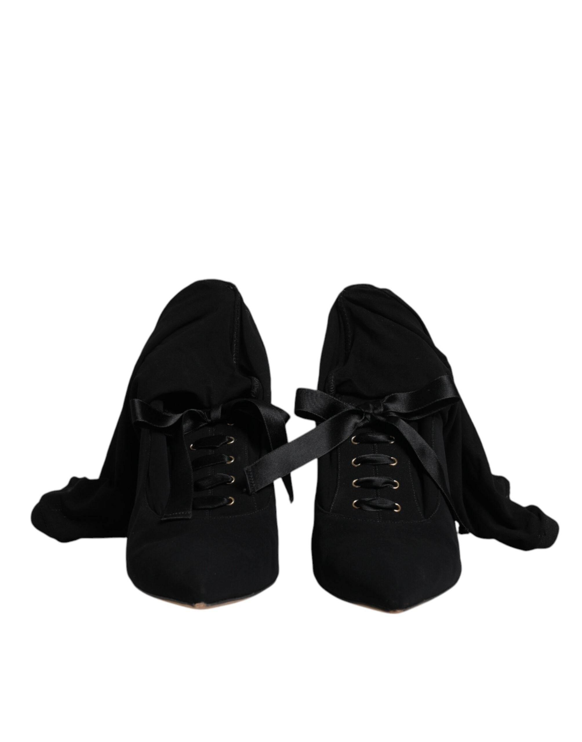 Dolce & Gabbana Black Stiletto Heels Mid Calf Boots Shoes - Hilstor