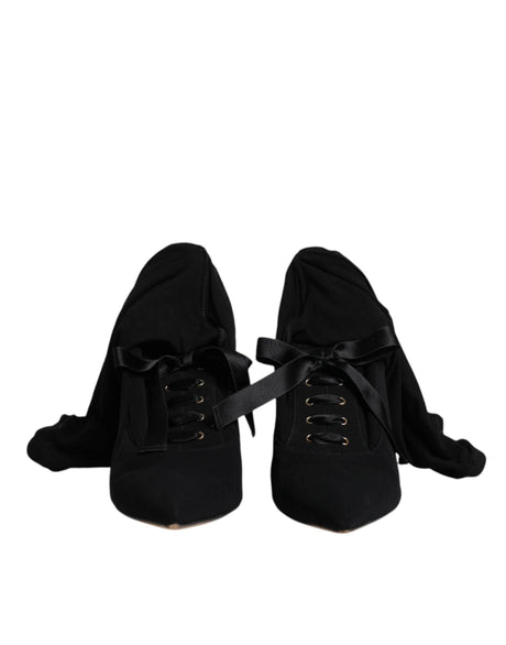 Dolce & Gabbana Black Stiletto Heels Mid Calf Boots Shoes - Hilstor