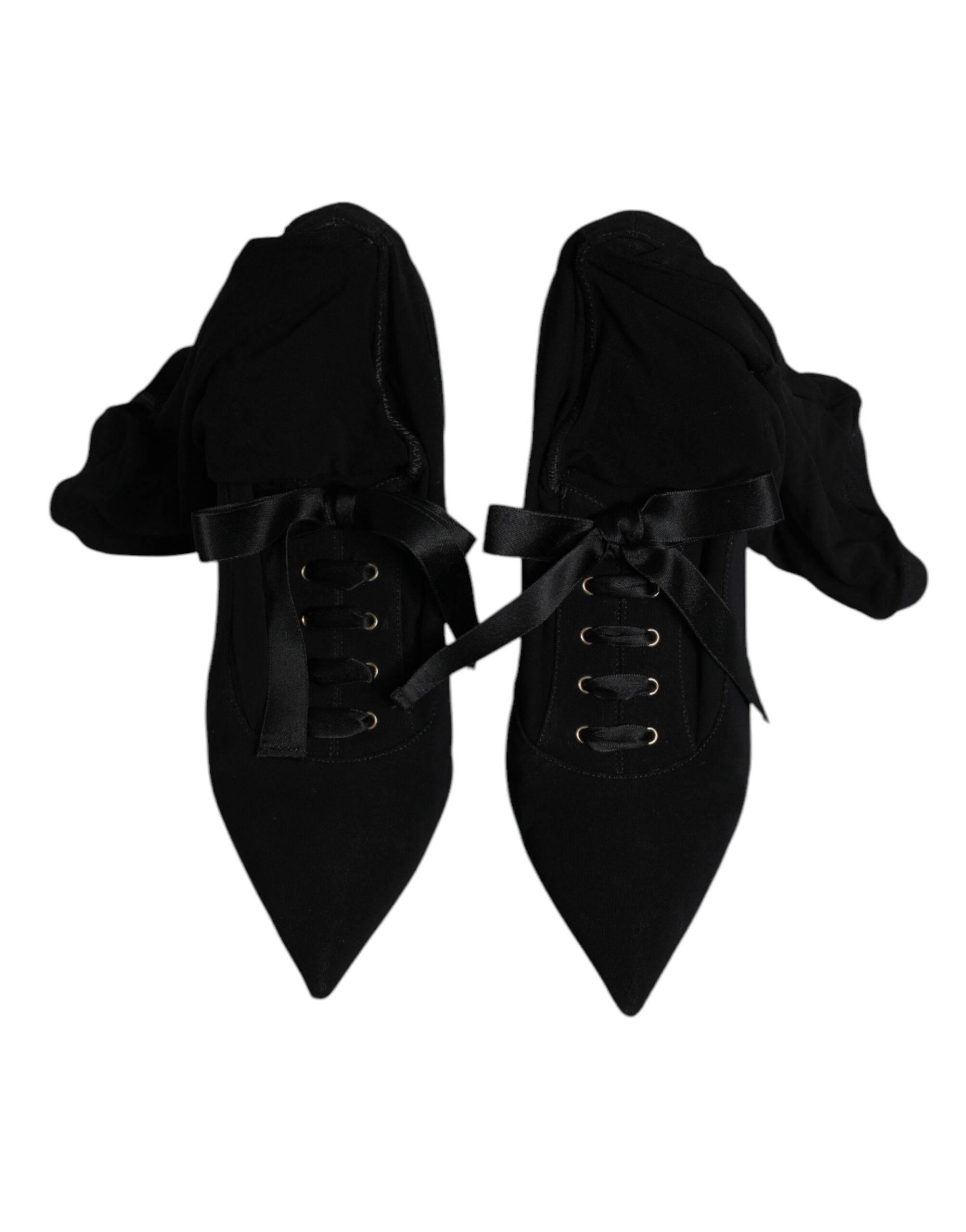 Dolce & Gabbana Black Stiletto Heels Mid Calf Boots Shoes - Hilstor