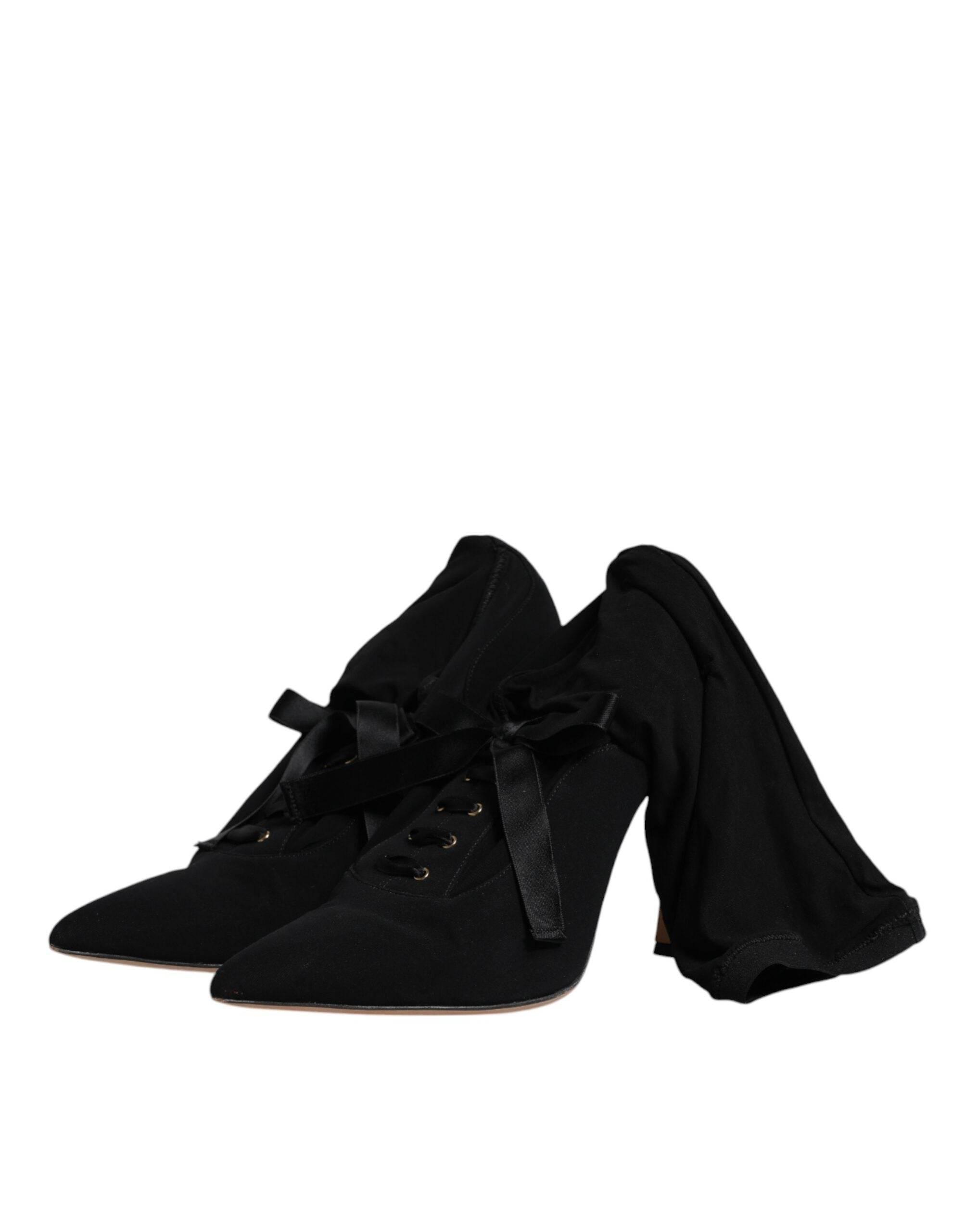 Dolce & Gabbana Black Stiletto Heels Mid Calf Boots Shoes - Hilstor