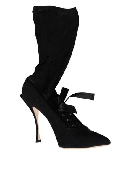 Dolce & Gabbana Black Stiletto Heels Mid Calf Boots Shoes - Hilstor