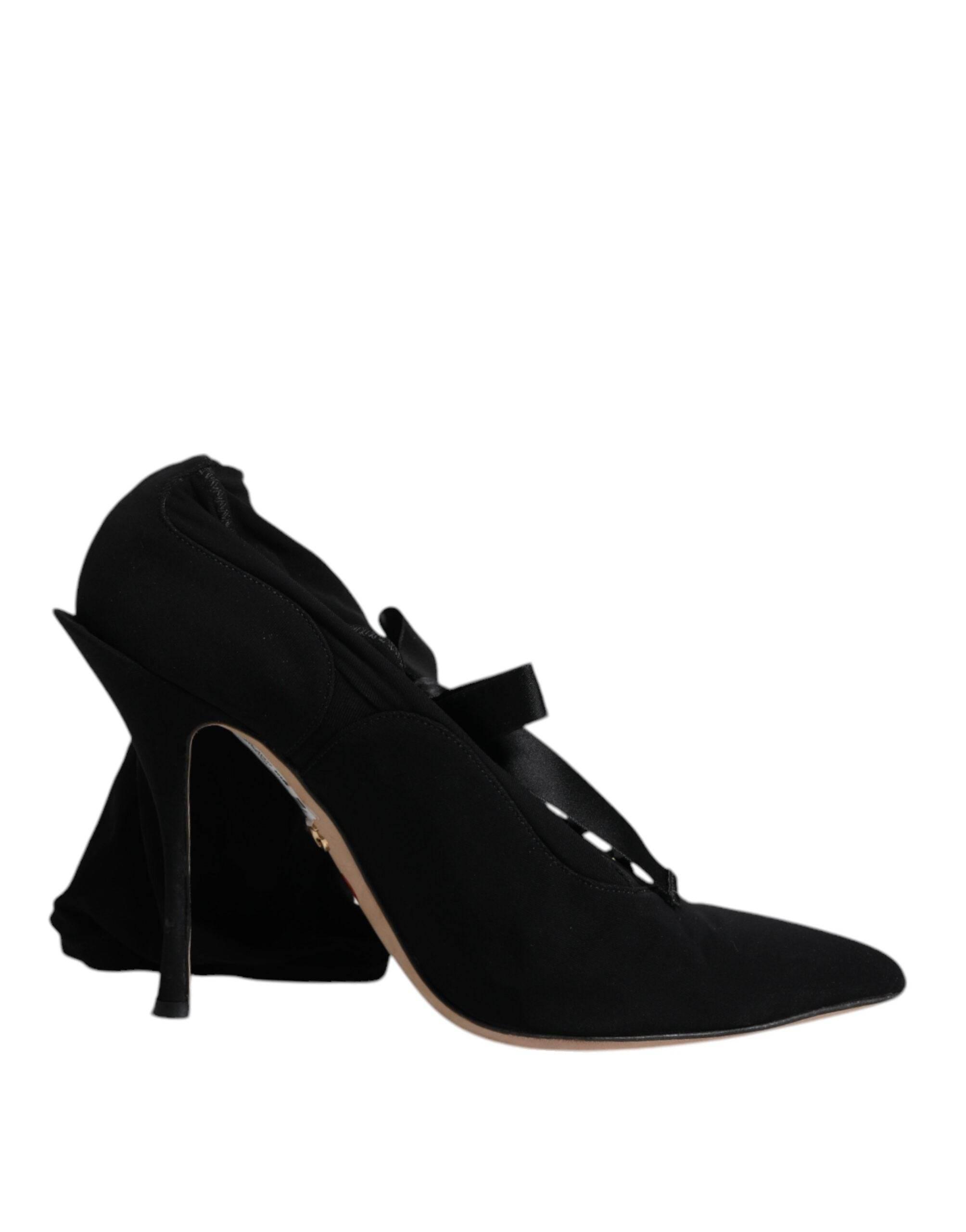 Dolce & Gabbana Black Stiletto Heels Mid Calf Boots Shoes - Hilstor