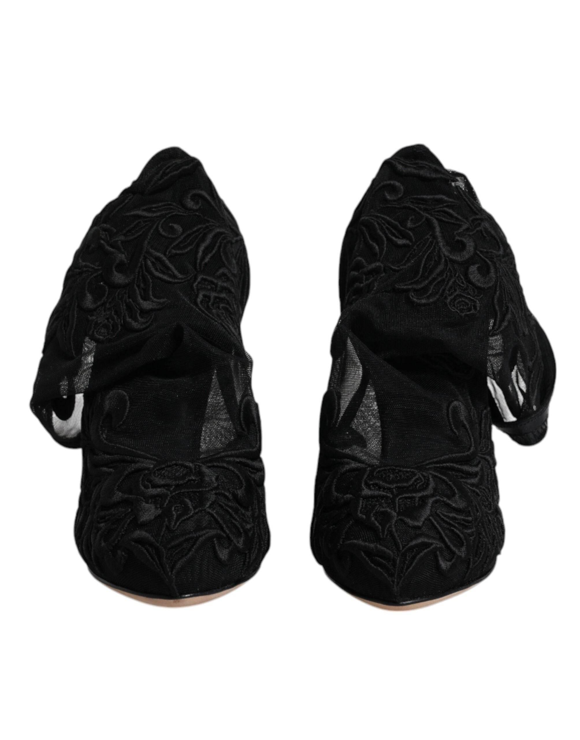 Dolce & Gabbana Black Tulle Stretch Heels Mid Calf Boots Shoes - Hilstor