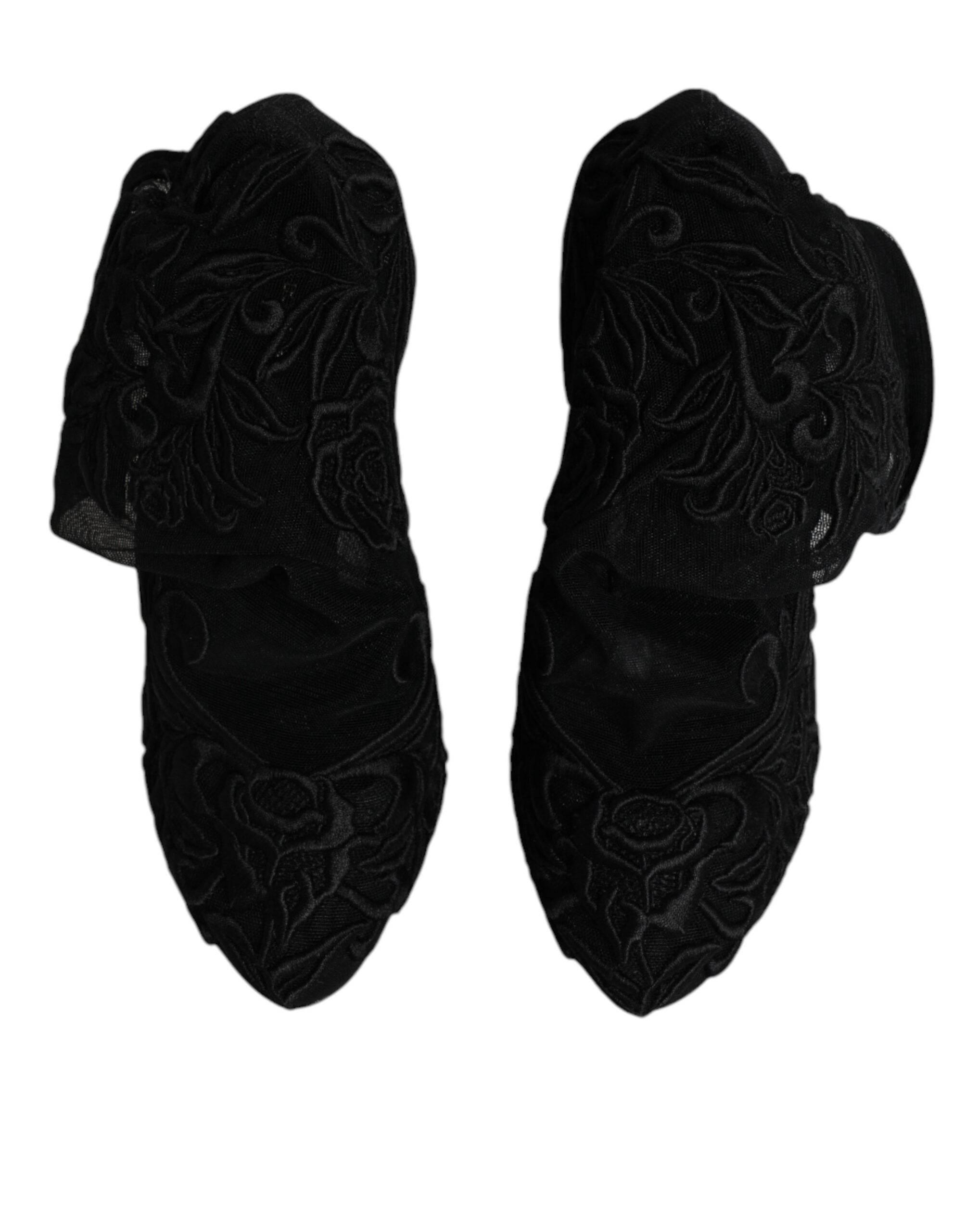 Dolce & Gabbana Black Tulle Stretch Heels Mid Calf Boots Shoes - Hilstor