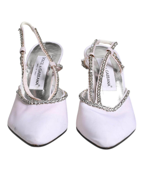 Dolce & Gabbana White Strass Crystal Slingbacks Pumps Shoes - Hilstor