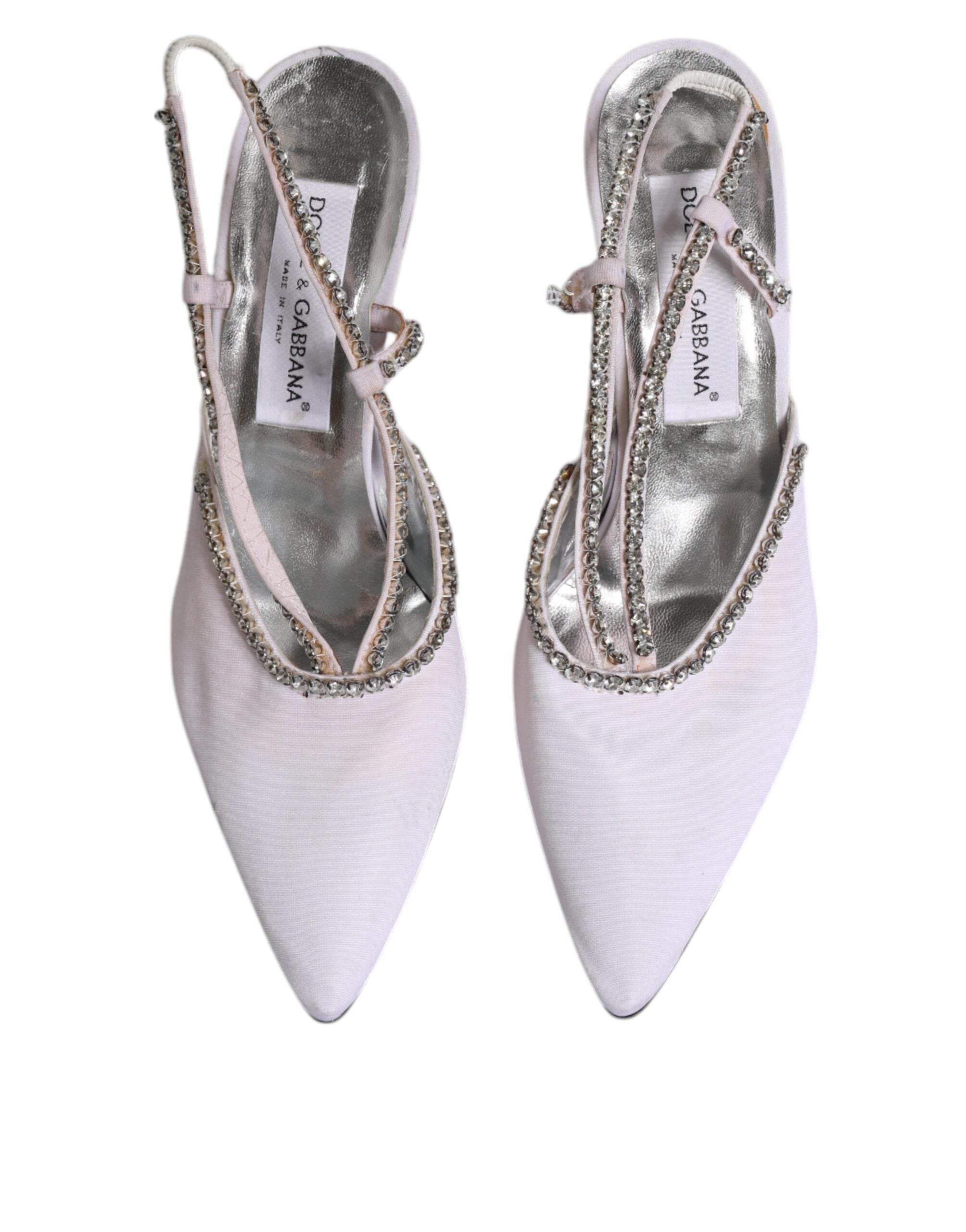 Dolce & Gabbana White Strass Crystal Slingbacks Pumps Shoes - Hilstor
