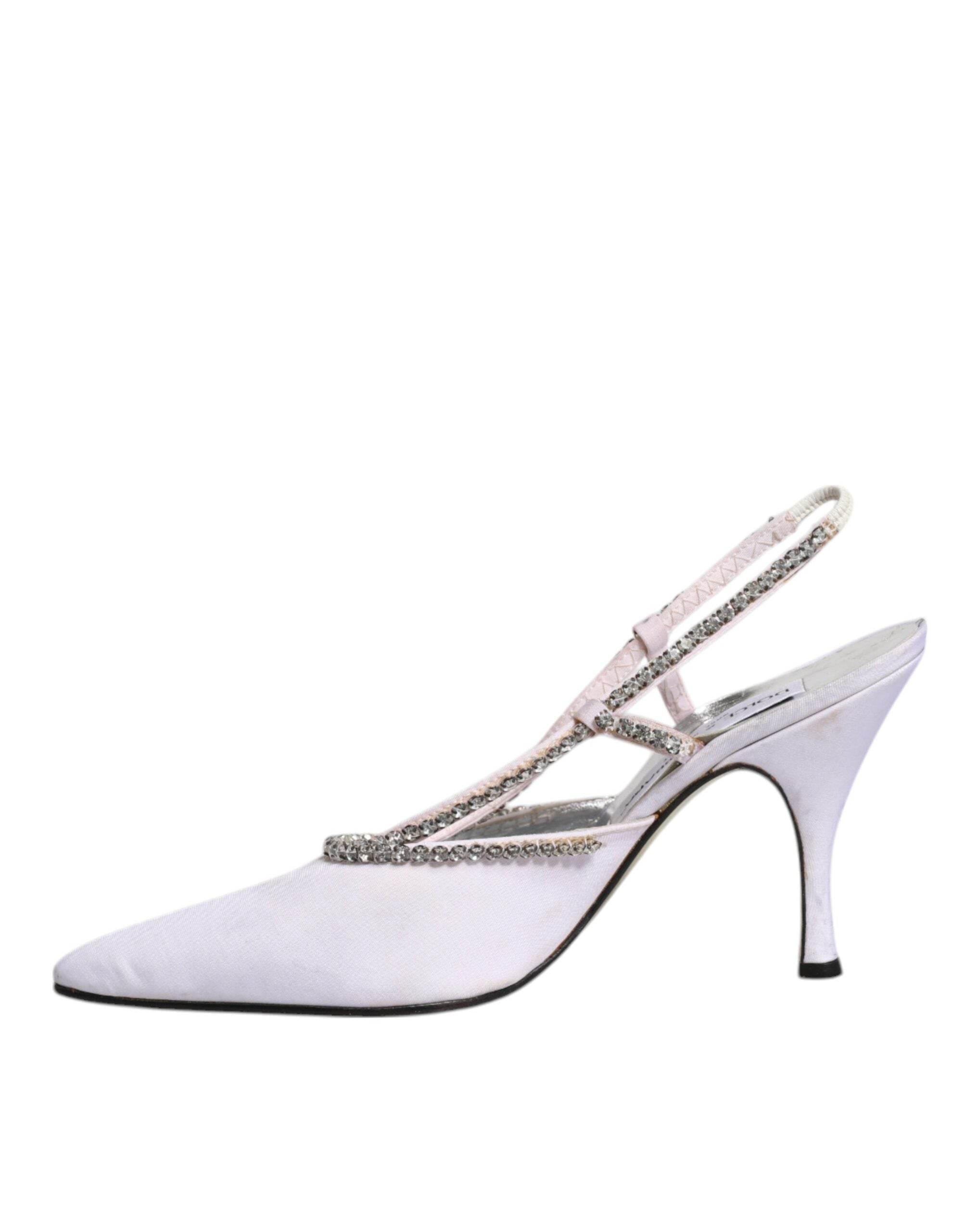 Dolce & Gabbana White Strass Crystal Slingbacks Pumps Shoes - Hilstor