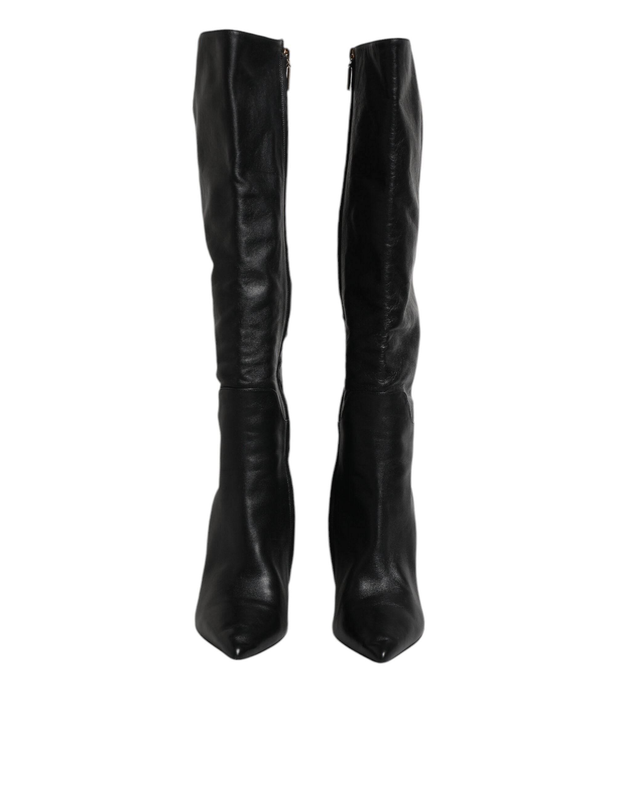 Dolce & Gabbana Black Leather Heels Knee High Boots Shoes - Hilstor