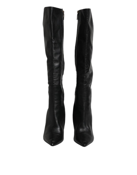 Dolce & Gabbana Black Leather Heels Knee High Boots Shoes - Hilstor