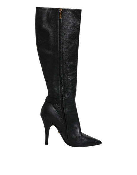 Dolce & Gabbana Black Leather Heels Knee High Boots Shoes - Hilstor