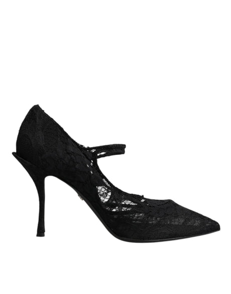 Dolce & Gabbana Black Lace Crystals Mary Jane Pumps Shoes - Hilstor