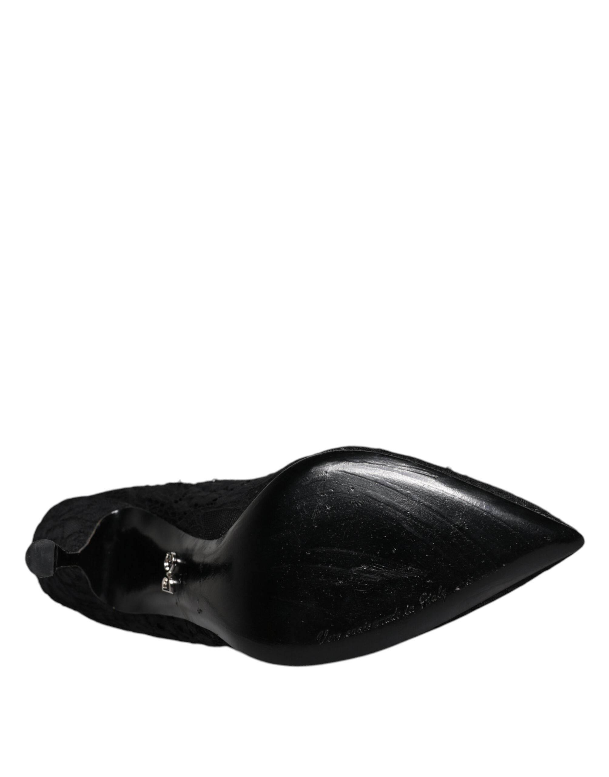 Dolce & Gabbana Black Lace Crystals Mary Jane Pumps Shoes - Hilstor