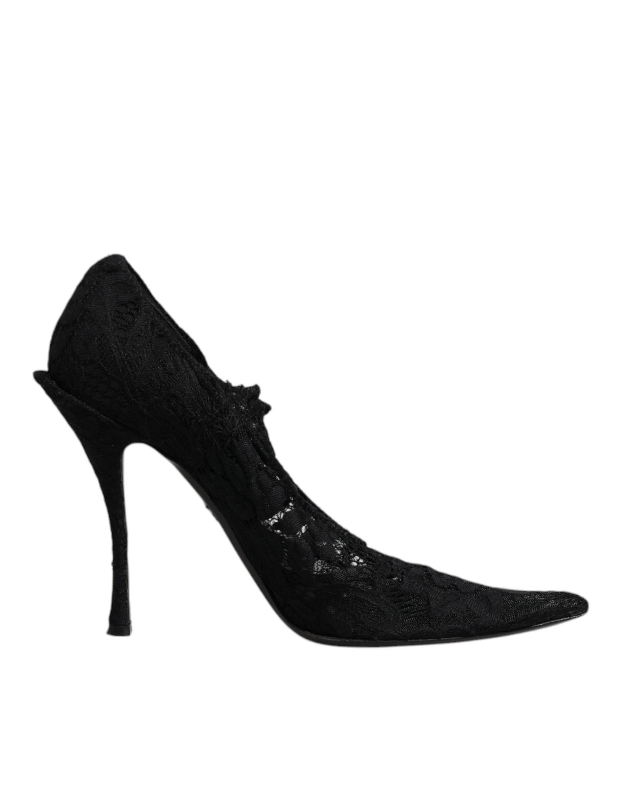 Dolce & Gabbana Black Lace Crystals Mary Jane Pumps Shoes - Hilstor