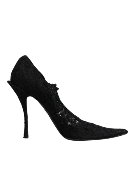Dolce & Gabbana Black Lace Crystals Mary Jane Pumps Shoes - Hilstor