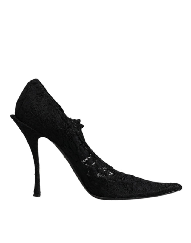 Dolce & Gabbana Black Lace Crystals Mary Jane Pumps Shoes - Hilstor