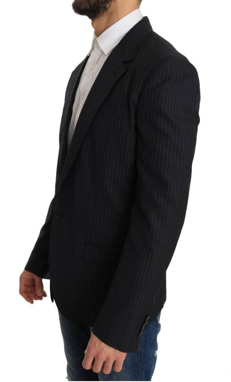 Dolce & Gabbana Gray Striped Wool Jacket Coat Slim Blazer - Hilstor