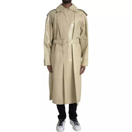 Bottega Veneta Beige Lambskin Leather Trench Coat Jacket - Hilstor