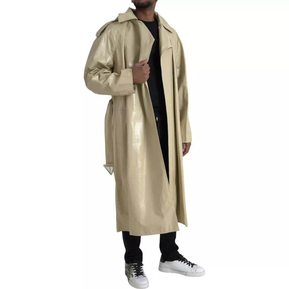Bottega Veneta Beige Lambskin Leather Trench Coat Jacket - Hilstor