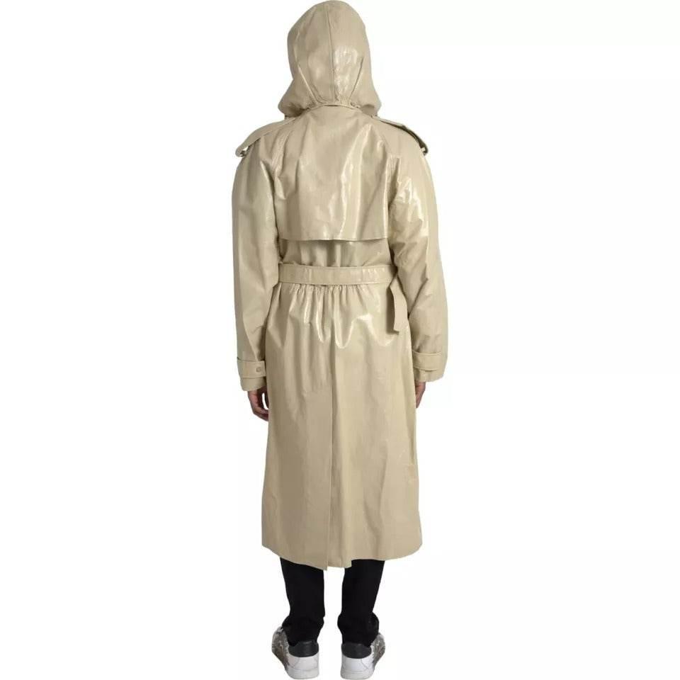 Bottega Veneta Beige Lambskin Leather Trench Coat Jacket - Hilstor