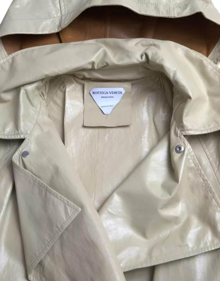 Bottega Veneta Beige Lambskin Leather Trench Coat Jacket - Hilstor