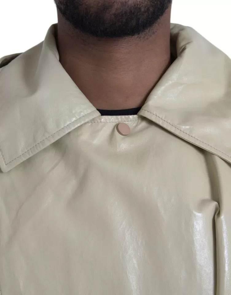 Bottega Veneta Beige Lambskin Leather Trench Coat Jacket - Hilstor