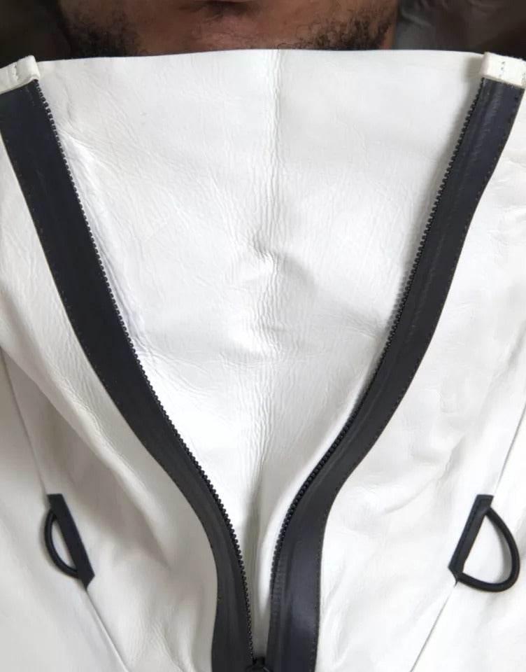 Bottega Veneta White Leather Men Waterproof Jacket Blouson - Hilstor