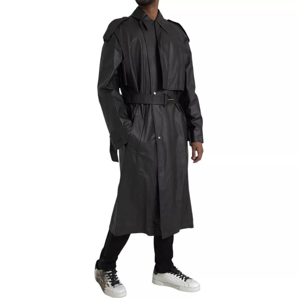 Bottega Veneta Black Leather Men Waterproof Trenchcoat Jacket - Hilstor