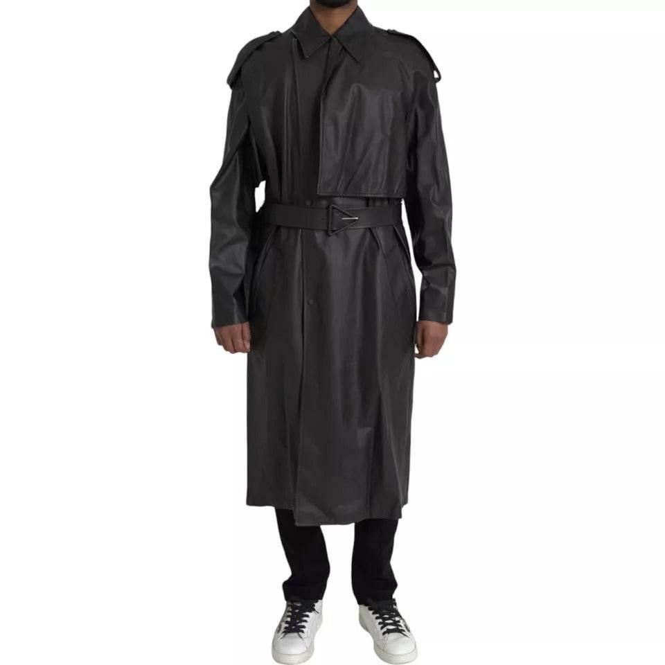 Bottega Veneta Black Leather Men Waterproof Trenchcoat Jacket - Hilstor