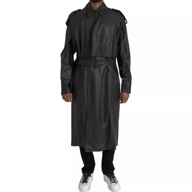 Bottega Veneta Black Leather Men Waterproof Trenchcoat Jacket - Hilstor