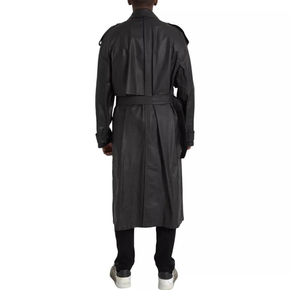 Bottega Veneta Black Leather Men Waterproof Trenchcoat Jacket - Hilstor