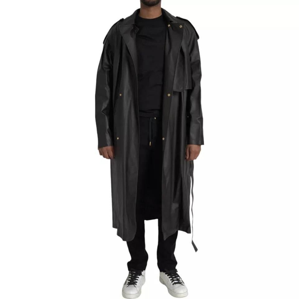 Bottega Veneta Black Leather Men Waterproof Trenchcoat Jacket - Hilstor