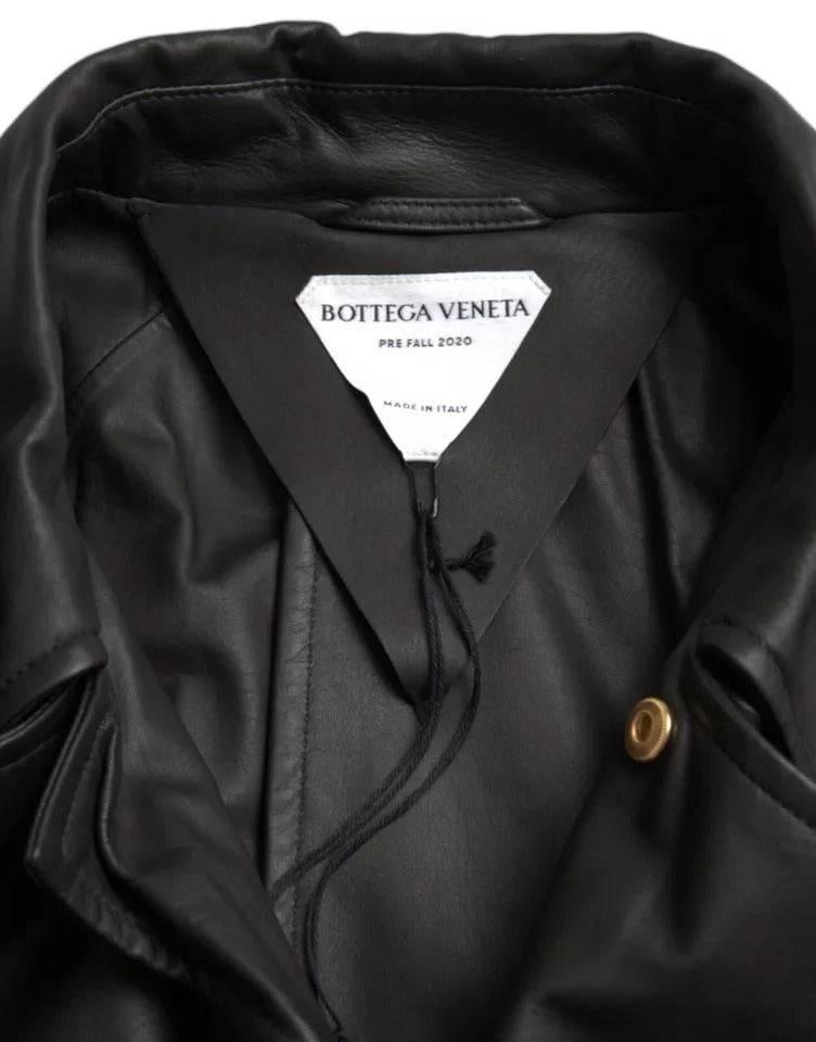 Bottega Veneta Black Leather Men Waterproof Trenchcoat Jacket - Hilstor
