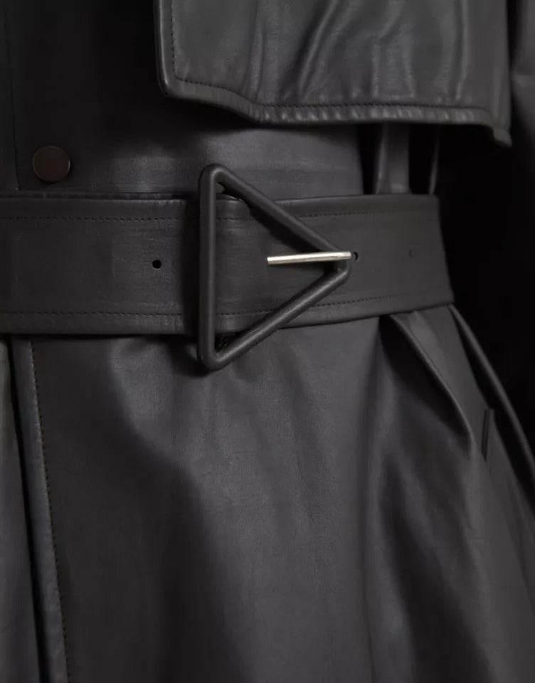Bottega Veneta Black Leather Men Waterproof Trenchcoat Jacket - Hilstor