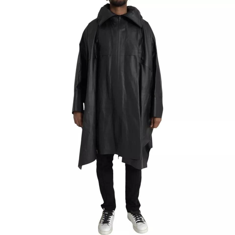 Bottega Veneta Black Leather Hooded Men Trenchcoat Jacket - Hilstor